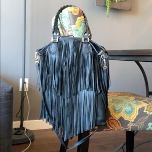 H&M black fringe purse